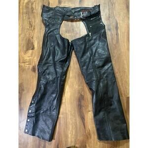 Leather World by Lucky Leather Men’s Black Leather Chaps Jeans 36x 30